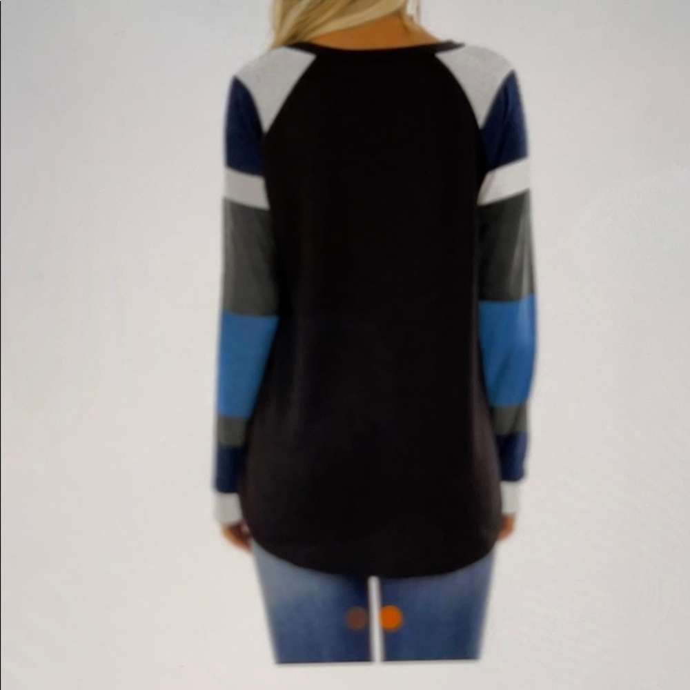 Black color block striped pocket long sleeve top - Picture 2 of 3